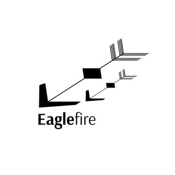 Eagle fire text in black with two decorative arrows logo on white background