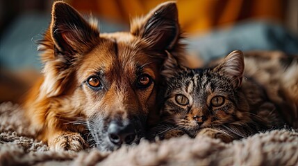 Close Cat Dog Together Lying, Desktop Wallpaper Backgrounds, Background HD For Designer