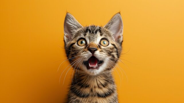 Cat Surprised Expression Against Orange Background, Desktop Wallpaper Backgrounds, Background HD For Designer