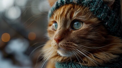 Closeup Portrait Funny Ginger Cat Wearing, Desktop Wallpaper Backgrounds, Background HD For Designer
