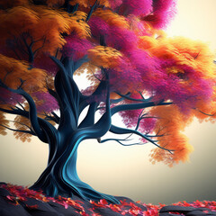 3D illustration of Tree with multi color leaves