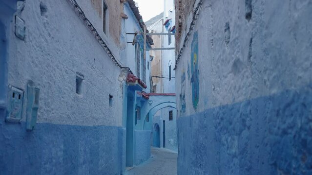 Narrow Street Alleyway Maze in Chefchaouen Chaouen The Blue Pearl City in the Rif Mountains of northwest Morocco