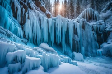 Fototapeta na wymiar Icy patterns on a frozen waterfall.