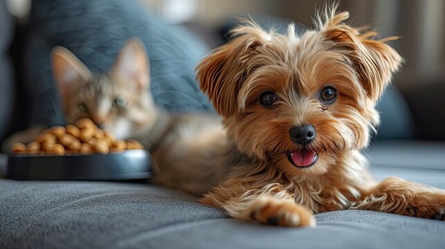 Cute Dog Cat Bowls Food, Desktop Wallpaper Backgrounds, Background HD For Designer