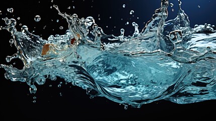 water is thrown and splashes on a black background.