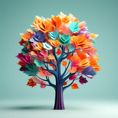 3D autumn tree with colorful leaves