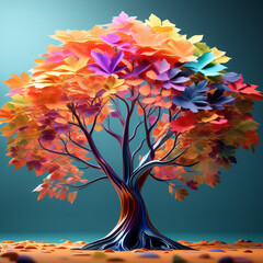 3D autumn tree with colorful leaves