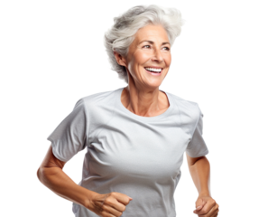 Happy middle-aged woman jogging, cut out
