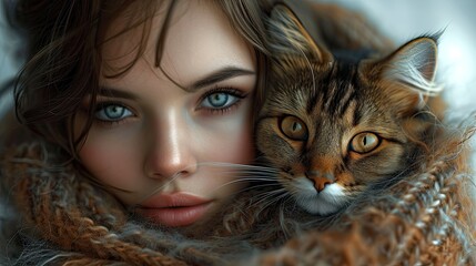 Beautiful Young Woman Cute Cat, Desktop Wallpaper Backgrounds, Background HD For Designer