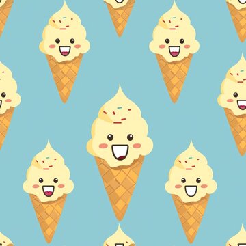 seamless pattern | Ice Cream Buddy 2D Illustration: A cheerful ice cream cone character with a friendly face.
