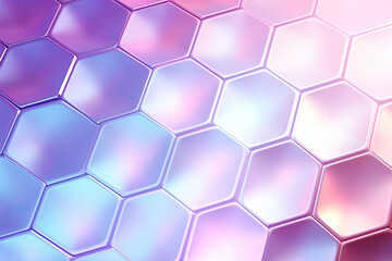 Abstract background with hexagons in holographic colors.