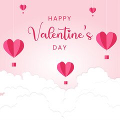 Gift boxes with heart balloon floating it the sky, Happy Valentine's Day banners, paper art style. Vector illustration.
