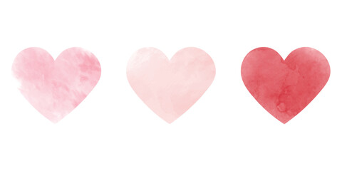 Set of watercolor hearts. Set of hand-painted watercolor pink heart isolated on white background
