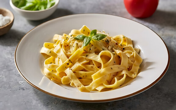 Capture the essence of Fettucini Alfredo in a mouthwatering food photography shot