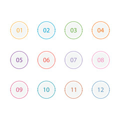 Vector circular bullet points numbers from one to twelve
