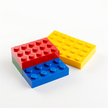 Plastic toy blocks on white background, colorful plastic blocks isolated on white