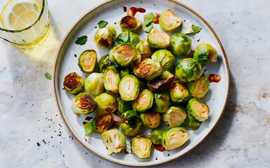 Capture the essence of Roasted Brussels Sprouts in a mouthwatering food photography shot