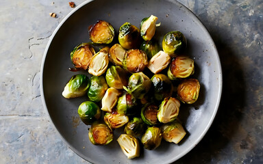Fototapeta premium Capture the essence of Roasted Brussels Sprouts in a mouthwatering food photography shot