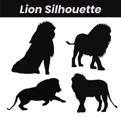 lion silhouette set. isolated vector images of wild animals.