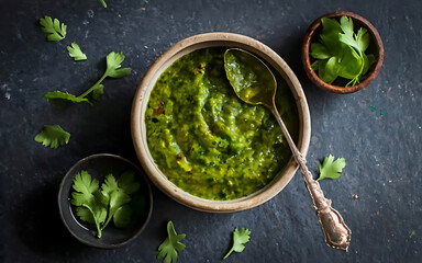 Obraz na płótnie Canvas Capture the essence of Coriander Chutney in a mouthwatering food photography shot