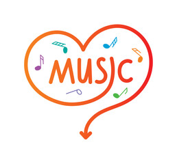 music word with heart symbol concept