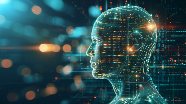 Human Head With Digital Interface Background, Connecting the Mind and Technology