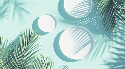 Abstract design with palm leaves creating geometric shadows on a pastel background