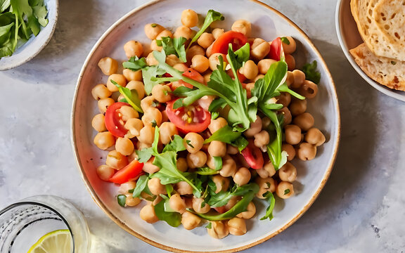 Capture the essence of Chickpea Salad in a mouthwatering food photography shot