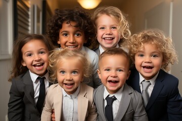 A portrait of happy children of different nationalities united by friendship.