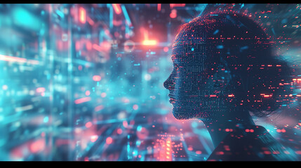 Futuristic Background With Womans Head