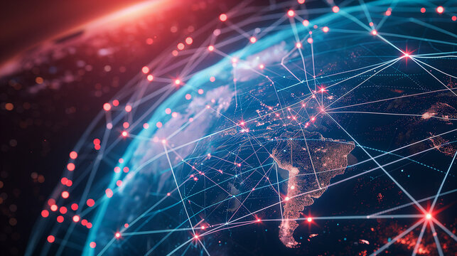 World Map With Lines and Dots, Visual Representation of Global Connections and Interactions