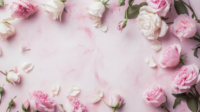 Valentine's day background, mother day or invitation card design, frame flower border, or wedding backdrop. generate ai