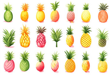 Watercolor painting Pineapple symbols on a white background.