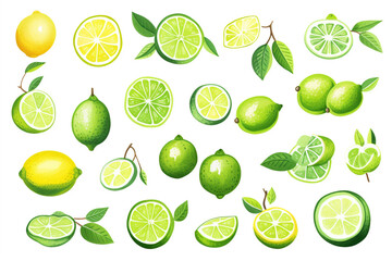 Watercolor painting Lime symbols on a white background. 