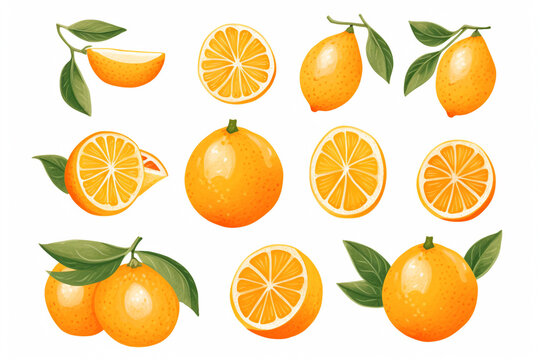 Watercolor painting Orange fruit symbols On a white background. 