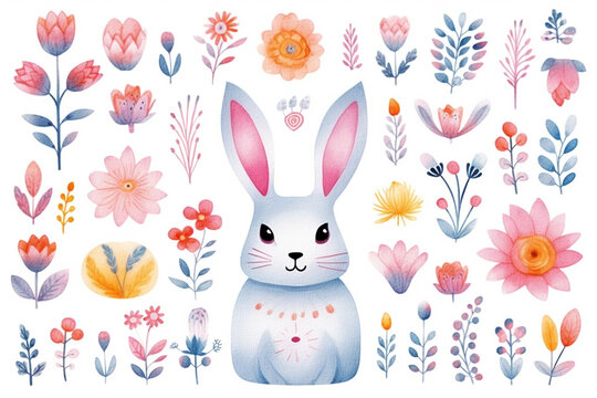 Watercolor paintings Rabbit on white background. 