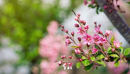 Blossoming unripe flower tree branches in natural background