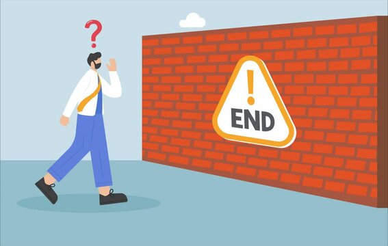 Road that leads to dead end with dead end sign on wall, illustration vector cartoon

