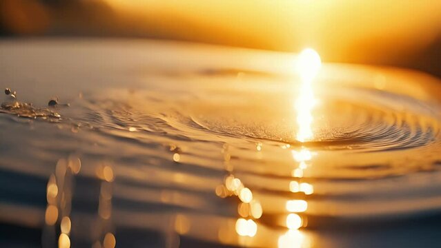 Stunning footage highlighting the intricate interplay of raindrops and sunlight, resulting in a beautiful ripple effect on the water.