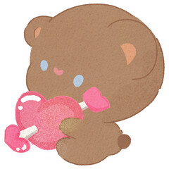 Valentine Cute Teddy Bear Holding A Cookie With Heart And Arrow For Valentine's Day