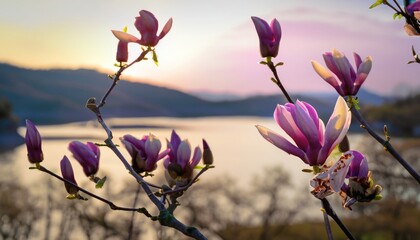 The first flowers of magnolia in early spring with copy space © ROKA Creative