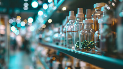 Blurred background of a pharmacy store. Pharmacist and medicine concept - Powered by Adobe