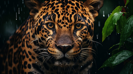 Male Jaguar in the Amazonian Jungle Rain