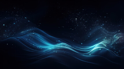 Obraz premium Abstract technology futuristic 3d background with blue lines curved wavy sparkle. Elegant exclusive design for invitation, wallpaper, greeting, banners, brochures, advertising. Generative AI