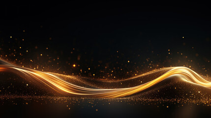 Obraz premium Abstract technology futuristic 3d background with gold lines curved wavy sparkle. Elegant exclusive design for invitation, wallpaper, greeting, banners, brochures, advertising. Generative AI