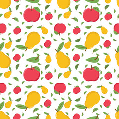 Simple vector seamless fruit pattern. Yellow pear and red apple. Print for home textiles. Autumn design suitable for packaging.