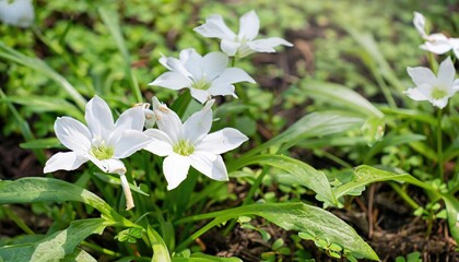 Angel flowers grow from the fresh green ground