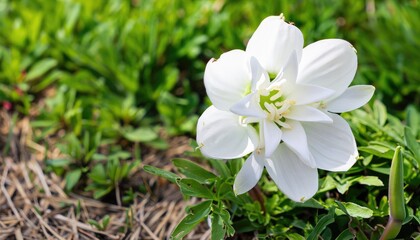 Angel flowers grow from the fresh green ground