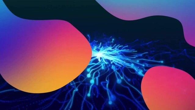 Animation of pink and orange blobs over blue electric current on dark background