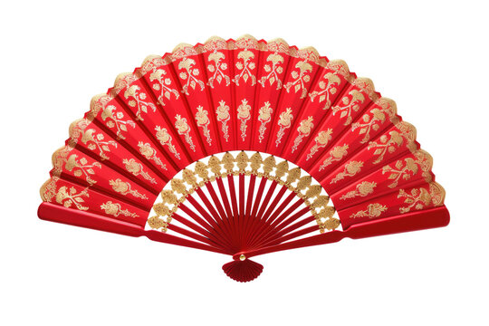 Vintage Beige Chinese Fan Showcase Isolated on Transparent Background